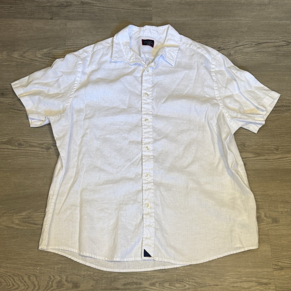 UNTUCKit 100% Linen Button Front Shirt Men XL Cameron White Short Sleeve